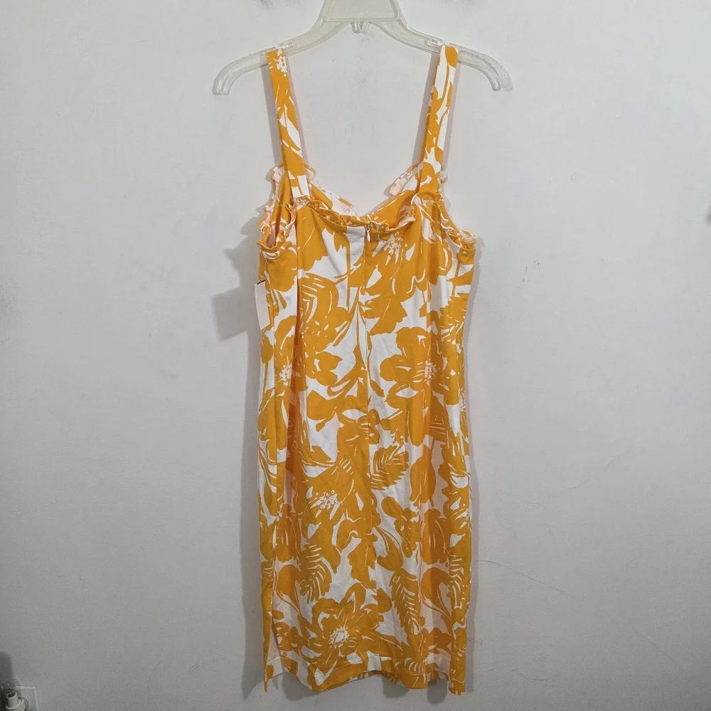 NWT Trina Turk Zile Dress Yellow Floral Size 12 Ruffle Sheath Sleeveless Midi - Picture 7 of 12
